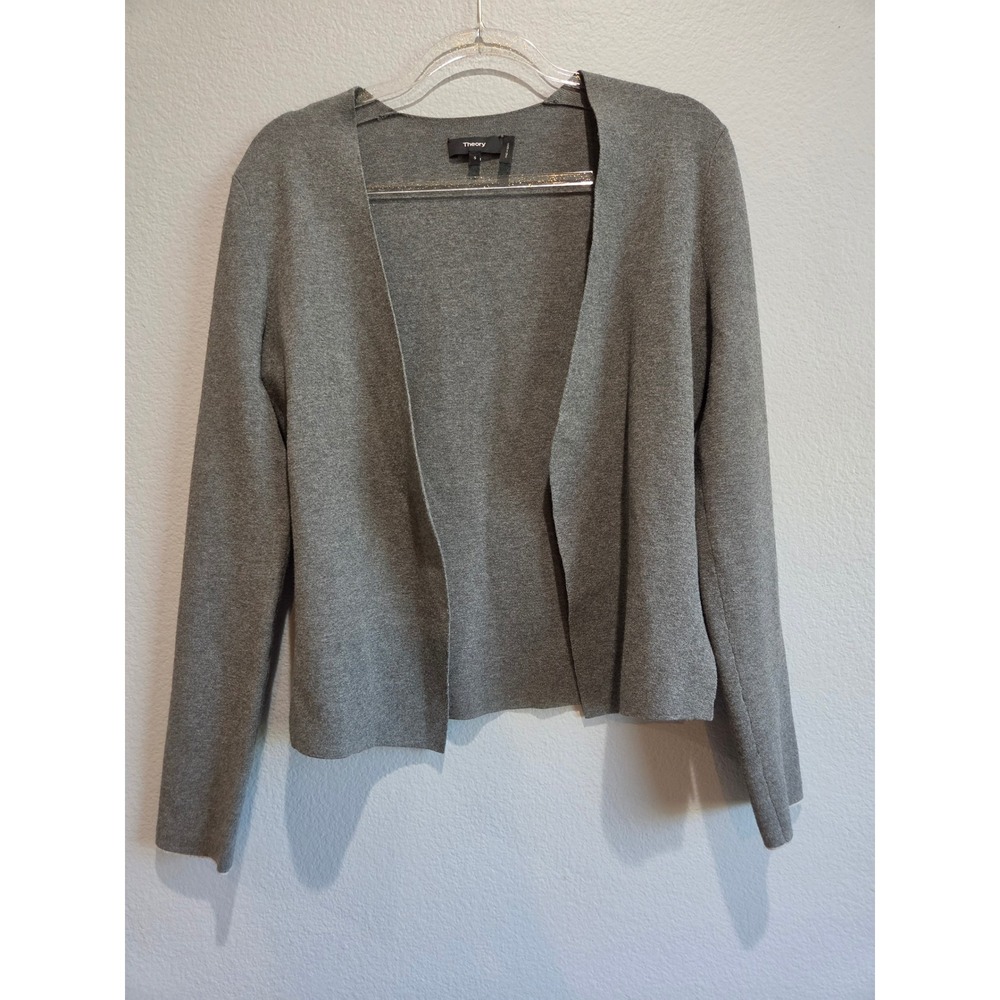 Theory Clean Cardi Bilen Women S Grey Open Front Knit Cardigan Sweater Excellent